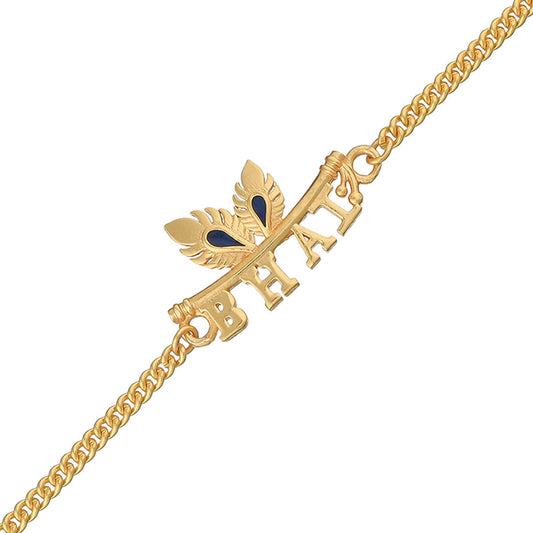 trueBrowns Peacock Feather Motif Gold Tone Bhai Rakhi | Swadesiicart
