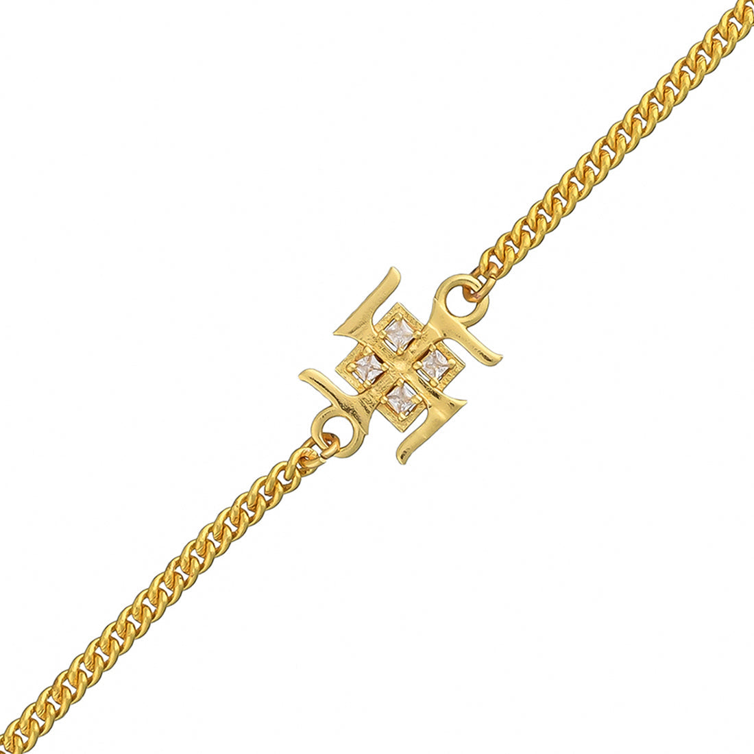 trueBrowns Auspicious Swastik Gold-Polished Bracelet Style Rakhi | Swadesiicart