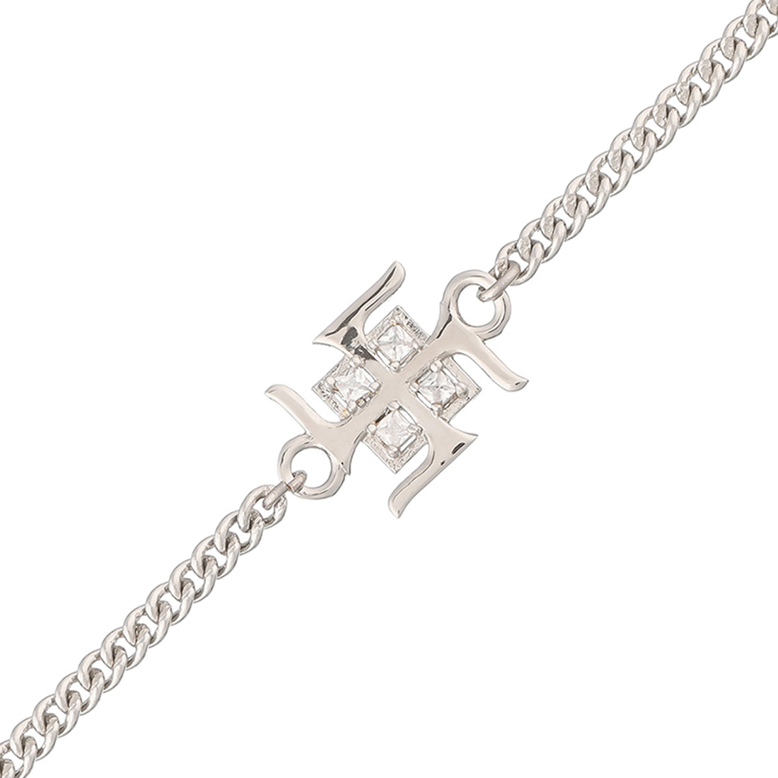trueBrowns Auspicious Swastik Motif Silver Tone Bracelet Rakhi | Swadesiicart