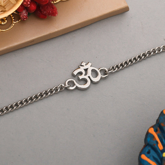 trueBrowns Auspicious Om Silver Tone Bracelet Style Rakhi | Swadesiicart
