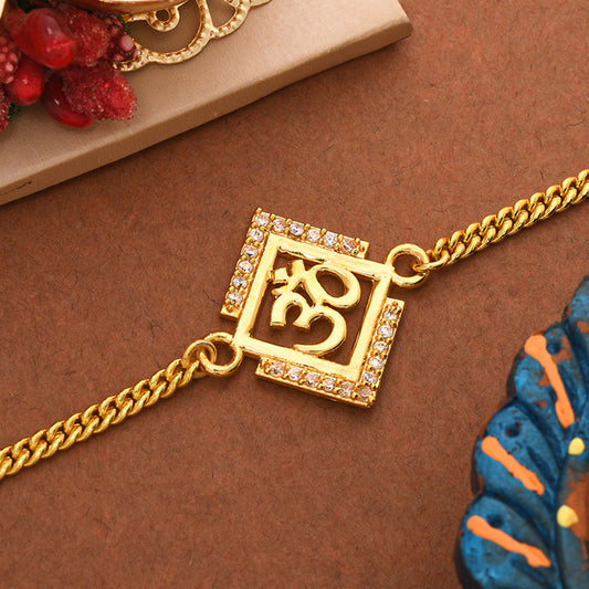 trueBrowns Gold Tone Auspicious OM Bracelet Rakhi | Swadesiicart