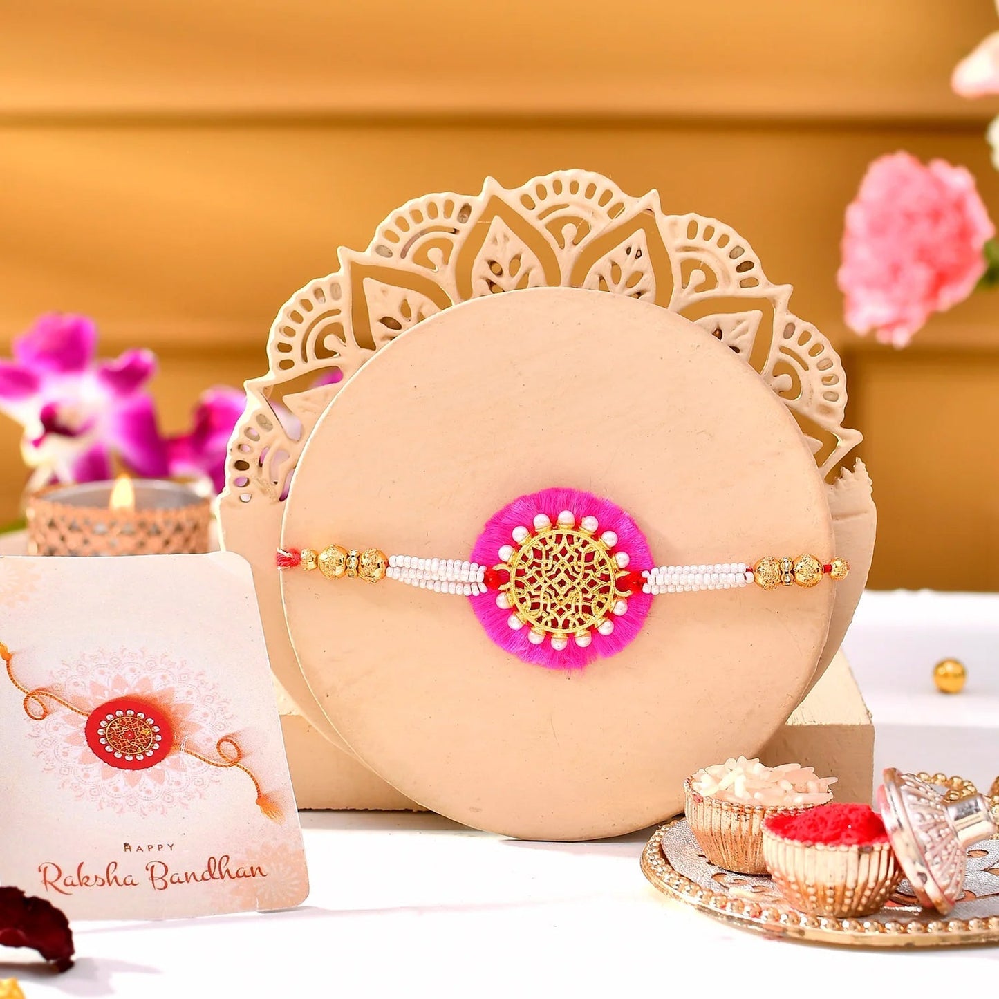 trueBrowns X Voylla Pearl And Gold Filigree Rakhi For Brother | Swadesiicart