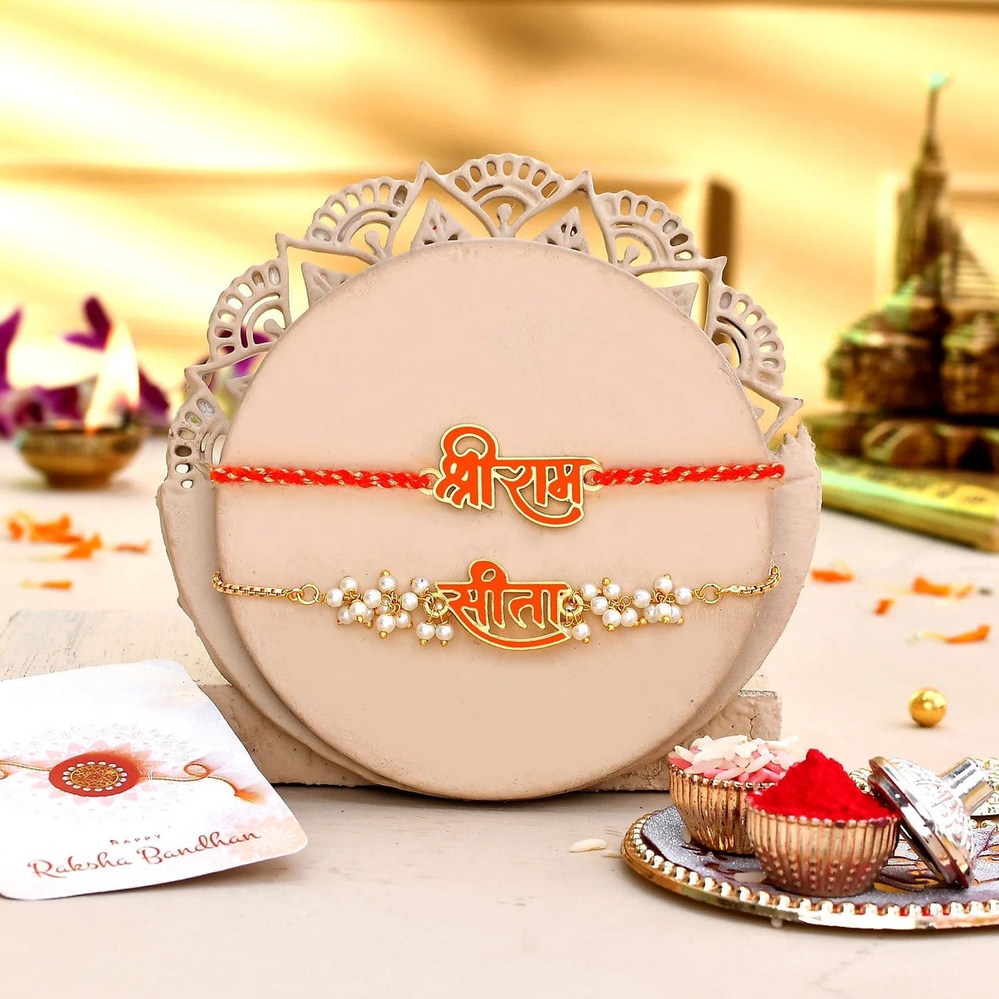 trueBrowns X Voylla Sita-Ram Vermilion Enamel Lumba Rakhi Combo For Bhaiya Bhabhi | Swadesiicart
