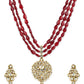 Gold-Polished White Maroon Kundan Studded Beaded Handcrafted Jewellery Set - Ruby Raang - Swadesiicart
