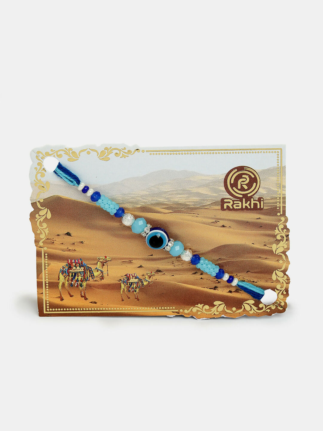 NVR Women & Men Set of 4 Blue Evil Eye Charm Rakhi With Roli Chawal & Chocolate | Swadesiicart