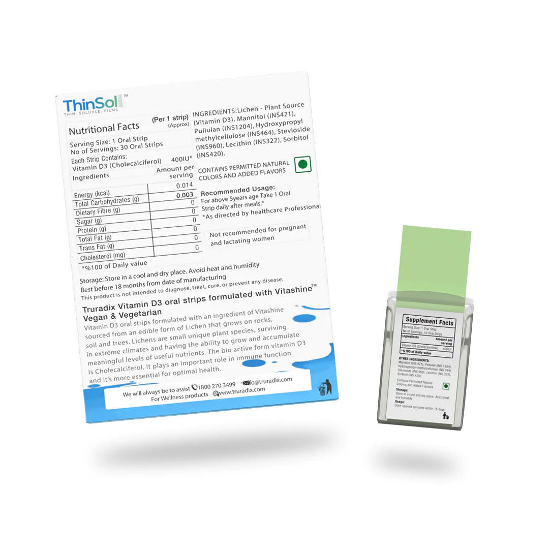 Truradix Vegan Vitamin D3 Oral Strips - Swadesiicart