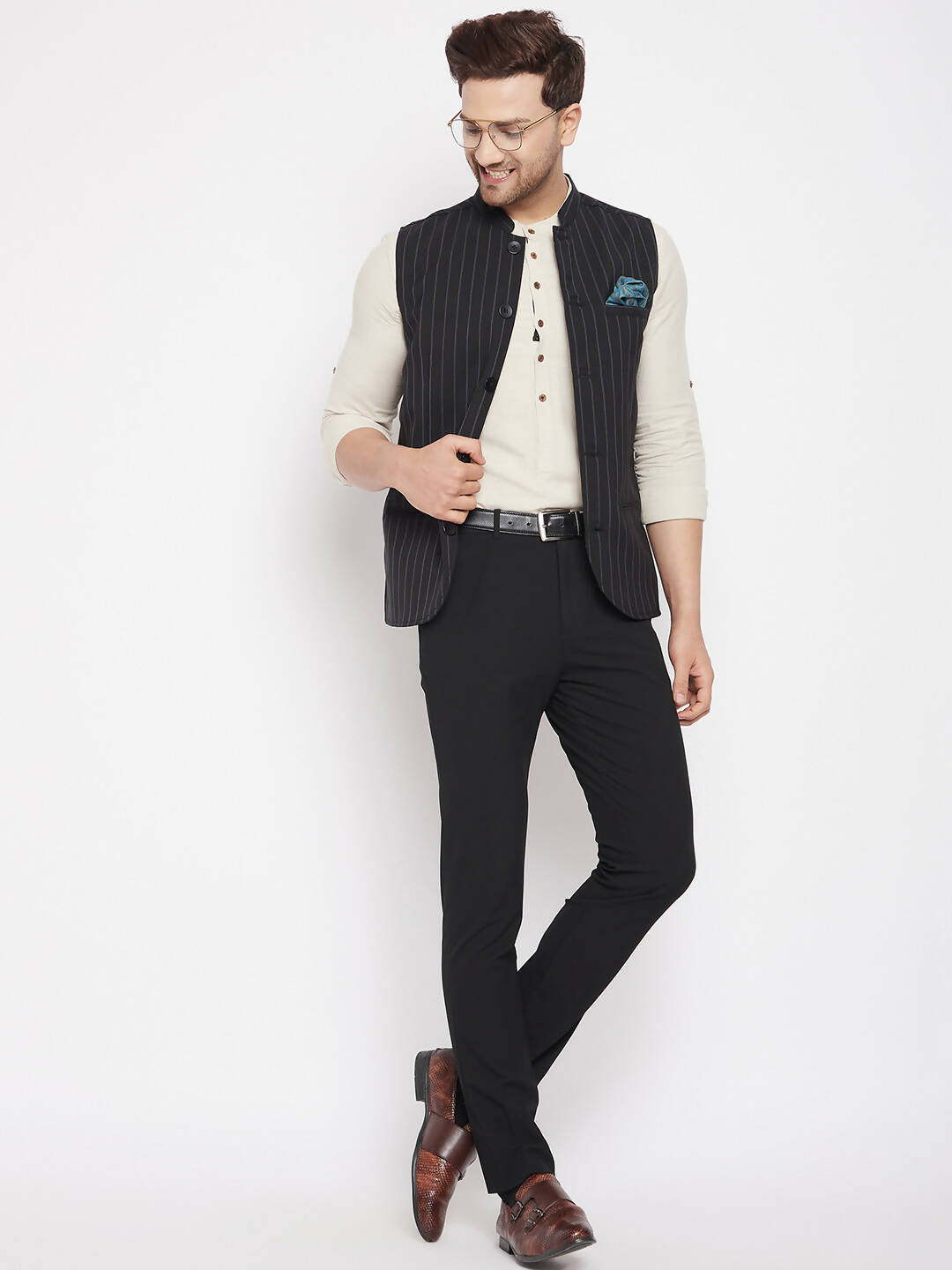 Even Apparels Black Merino Men Woven Nehru Jacket | Swadesiicart