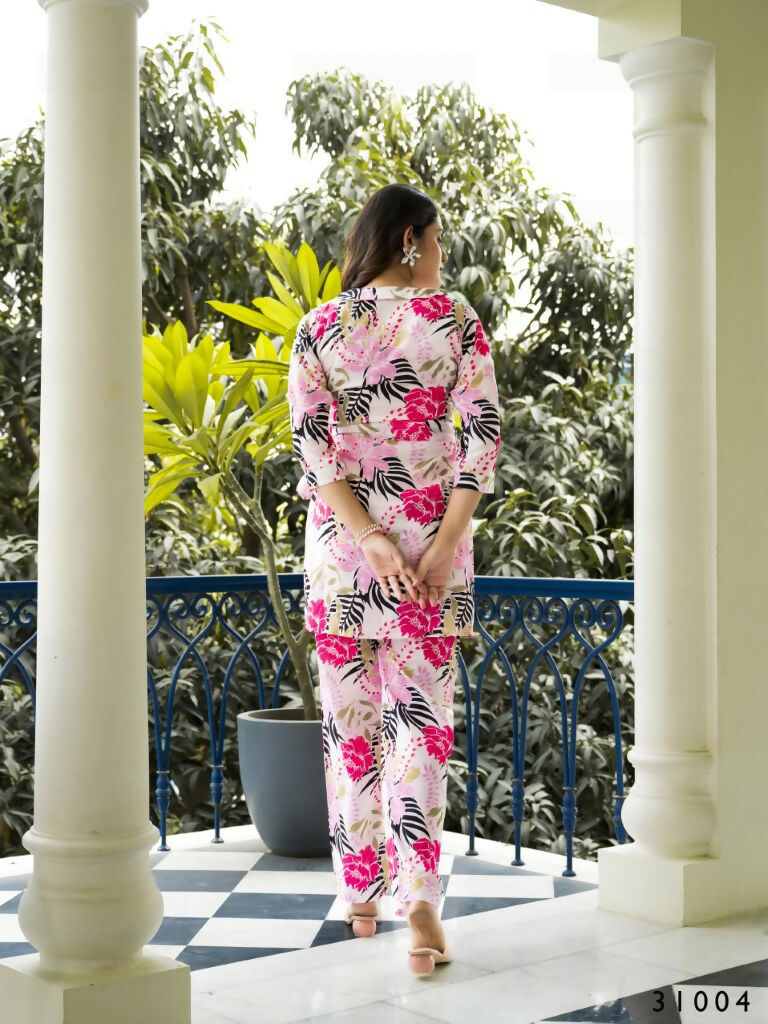 Casual Fashionable Multi Muslin Cotton co-ord set - Manya - Swadesiicart