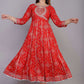 VOJ Women's Red Rayon Embroidered & Printed Anarkali Kurta | Swadesiicart