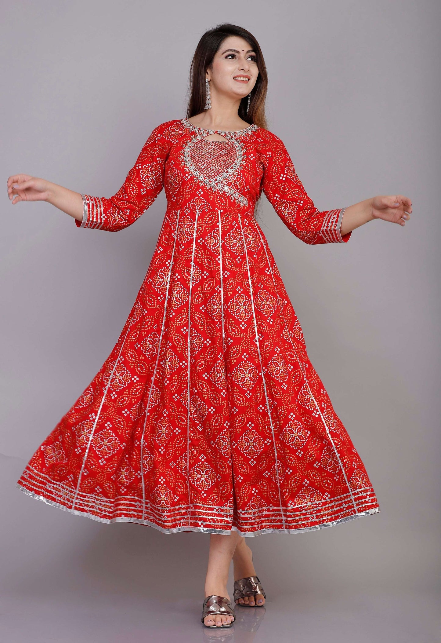 VOJ Women's Red Rayon Embroidered & Printed Anarkali Kurta | Swadesiicart
