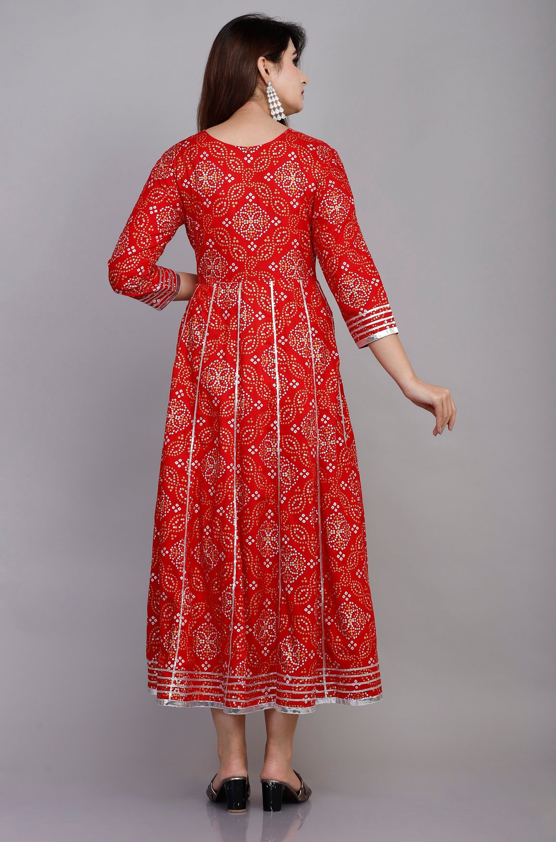 VOJ Women's Red Rayon Embroidered & Printed Anarkali Kurta | Swadesiicart