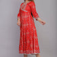 VOJ Women's Red Rayon Embroidered & Printed Anarkali Kurta | Swadesiicart