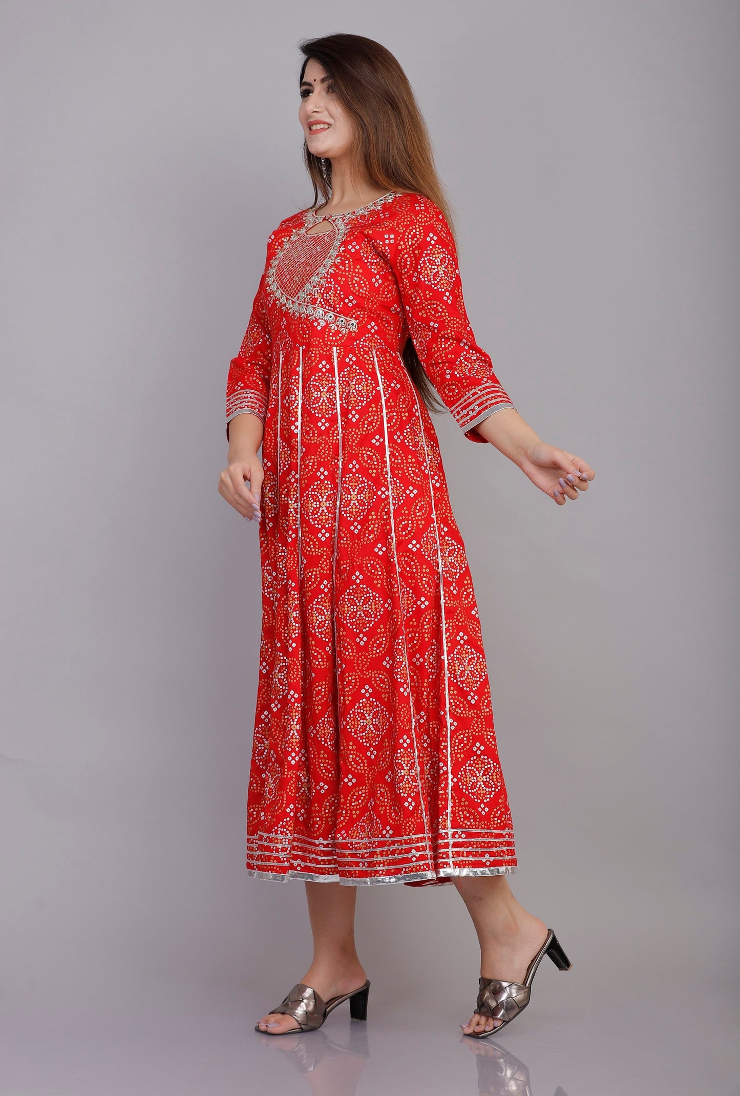 VOJ Women's Red Rayon Embroidered & Printed Anarkali Kurta | Swadesiicart