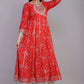 VOJ Women's Red Rayon Embroidered & Printed Anarkali Kurta | Swadesiicart
