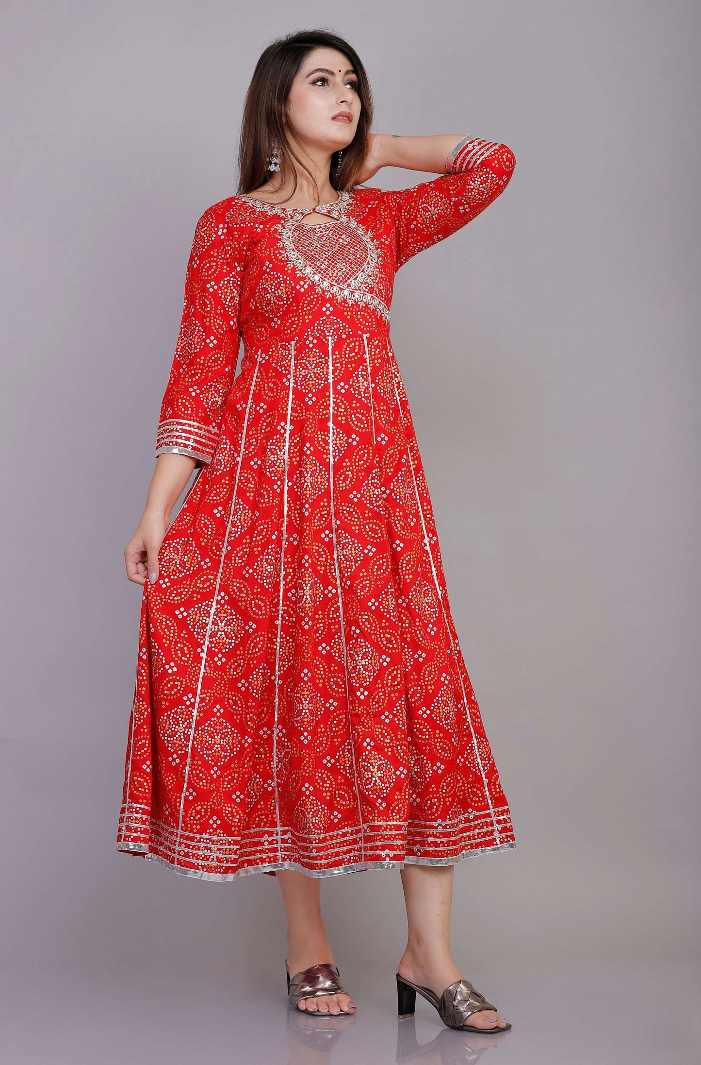 VOJ Women's Red Rayon Embroidered & Printed Anarkali Kurta | Swadesiicart