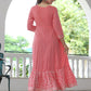 VOJ Women's BabyPink Rayon Floral Embroidered & Printed Tiered Anarkali Kurta | Swadesiicart