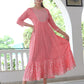 VOJ Women's BabyPink Rayon Floral Embroidered & Printed Tiered Anarkali Kurta | Swadesiicart