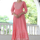 VOJ Women's BabyPink Rayon Floral Embroidered & Printed Tiered Anarkali Kurta | Swadesiicart