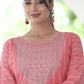 VOJ Women's BabyPink Rayon Floral Embroidered & Printed Tiered Anarkali Kurta | Swadesiicart