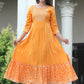 VOJ Women's Orange Rayon Floral Embroidered & Printed Tiered Anarkali Kurta | Swadesiicart