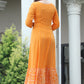 VOJ Women's Orange Rayon Floral Embroidered & Printed Tiered Anarkali Kurta | Swadesiicart