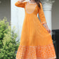 VOJ Women's Orange Rayon Floral Embroidered & Printed Tiered Anarkali Kurta | Swadesiicart
