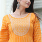 VOJ Women's Orange Rayon Floral Embroidered & Printed Tiered Anarkali Kurta | Swadesiicart