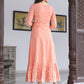 VOJ Women's Peach Rayon Floral Embroidered & Printed Tiered Anarkali Kurta | Swadesiicart