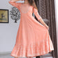 VOJ Women's Peach Rayon Floral Embroidered & Printed Tiered Anarkali Kurta | Swadesiicart