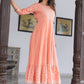 VOJ Women's Peach Rayon Floral Embroidered & Printed Tiered Anarkali Kurta | Swadesiicart
