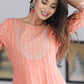 VOJ Women's Peach Rayon Floral Embroidered & Printed Tiered Anarkali Kurta | Swadesiicart