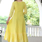 VOJ Women's Yellow Rayon Floral Embroidered & Printed Tiered Anarkali Kurta | Swadesiicart