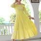 VOJ Women's Yellow Rayon Floral Embroidered & Printed Tiered Anarkali Kurta | Swadesiicart