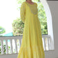 VOJ Women's Yellow Rayon Floral Embroidered & Printed Tiered Anarkali Kurta | Swadesiicart