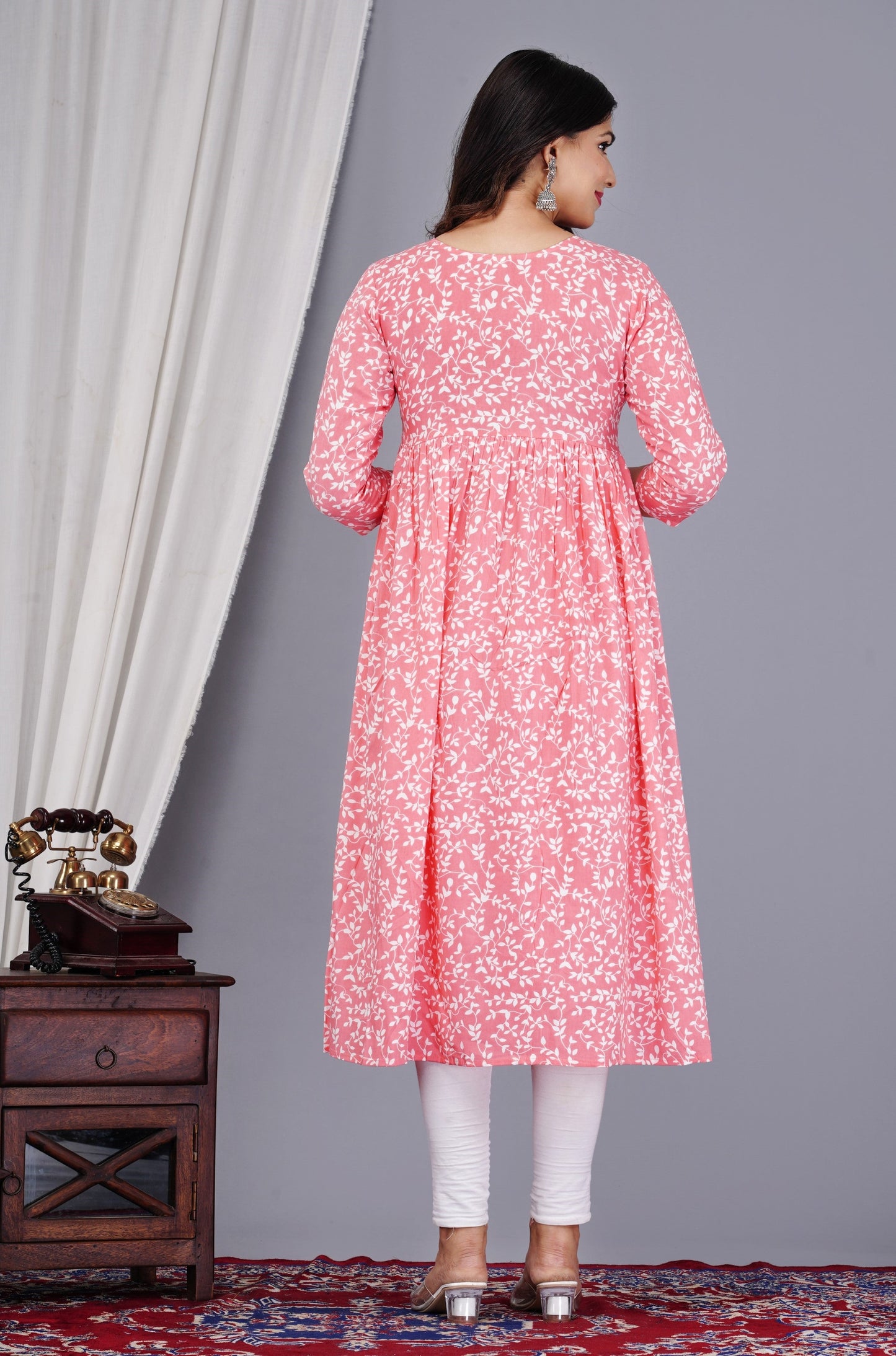 VOJ Women's Babypink Rayon Floral Printed Frontsilt Anarkali Kurta | Swadesiicart