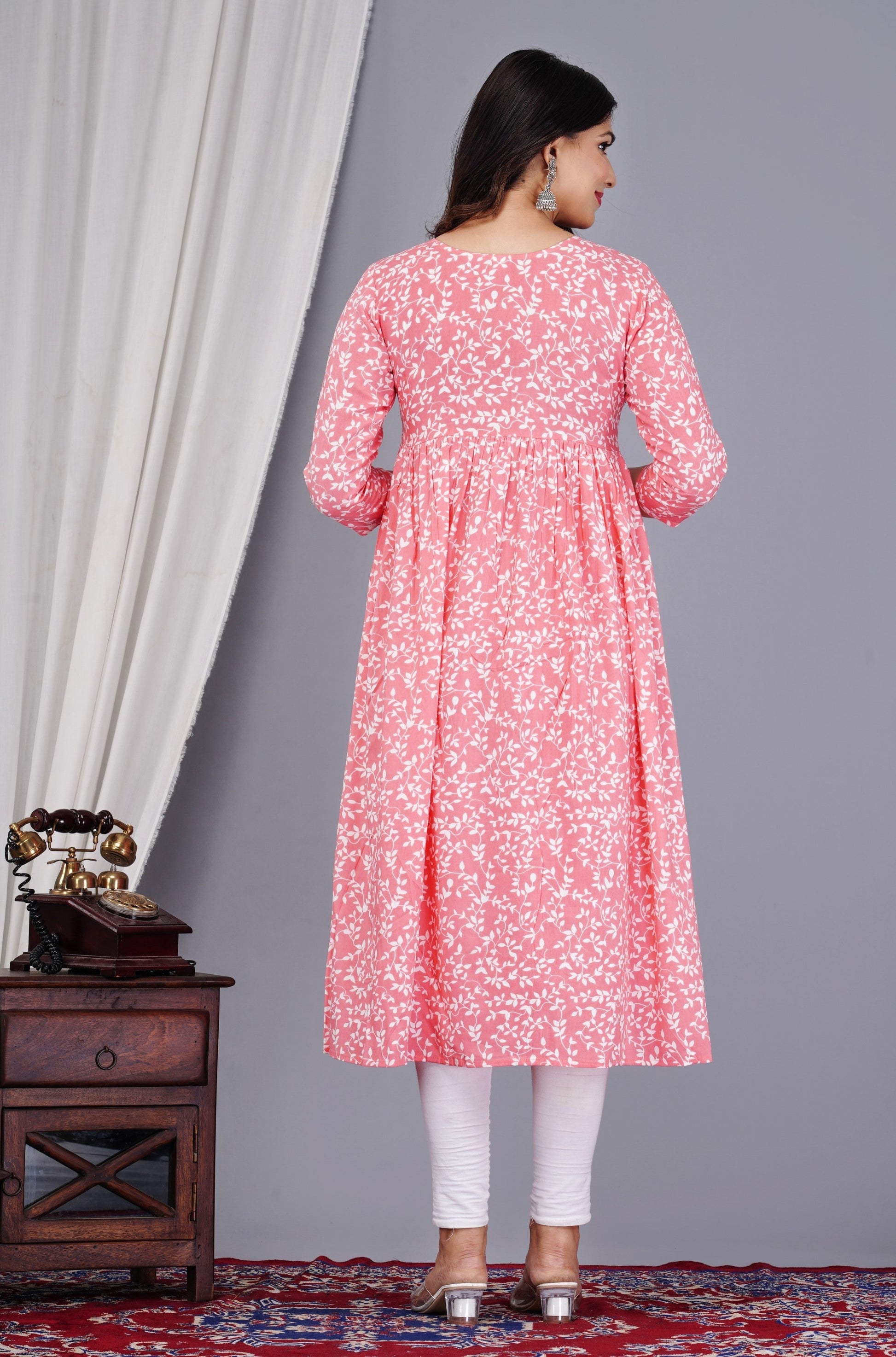 VOJ Women's Babypink Rayon Floral Printed Frontsilt Anarkali Kurta | Swadesiicart
