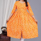 VOJ Women's Orange Rayon Floral Printed Frontsilt Anarkali Kurta | Swadesiicart