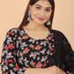 VOJ Women's Black Rayon Floral Print Kurta, Pant & Dupatta Set (Umbrella Cut) | Swadesiicart