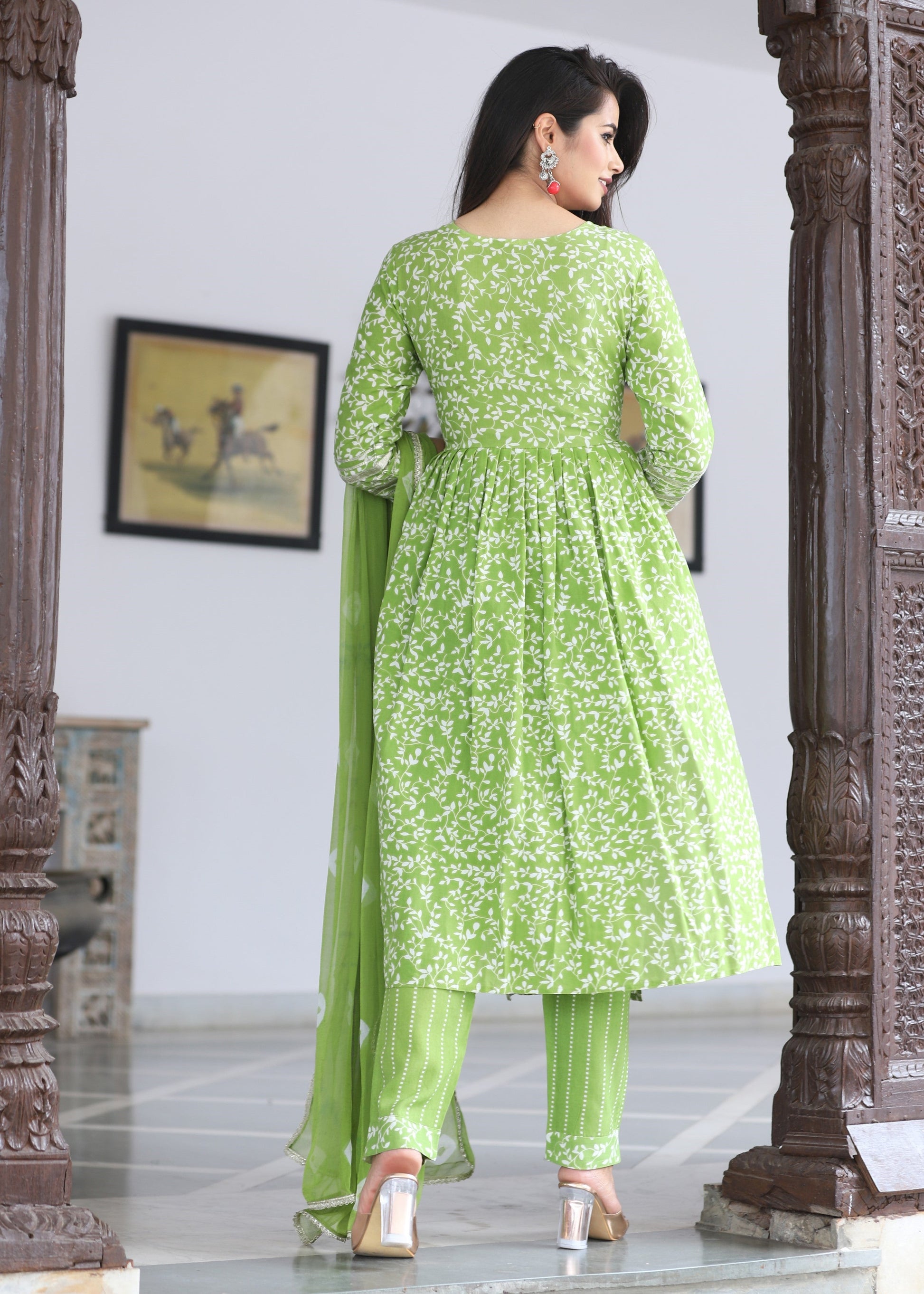 VOJ Women's Mint Rayon Embroidered Kurta Pant & Dupatta Set (Naira Cut) | Swadesiicart