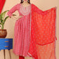 VOJ Women's Red Rayon Embroidered Kurta Pant & Dupatta Set (Naira Cut) | Swadesiicart