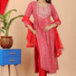 VOJ Women's Red Rayon Embroidered Kurta Pant & Dupatta Set (Naira Cut) | Swadesiicart