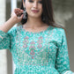 VOJ Women's Sege Green Rayon Embroidered Kurta Pant & Dupatta Set (Naira Cut) | Swadesiicart