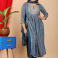 VOJ Women's Turquoise Rayon Embroidered Kurta Pant & Dupatta Set (Naira Cut) | Swadesiicart