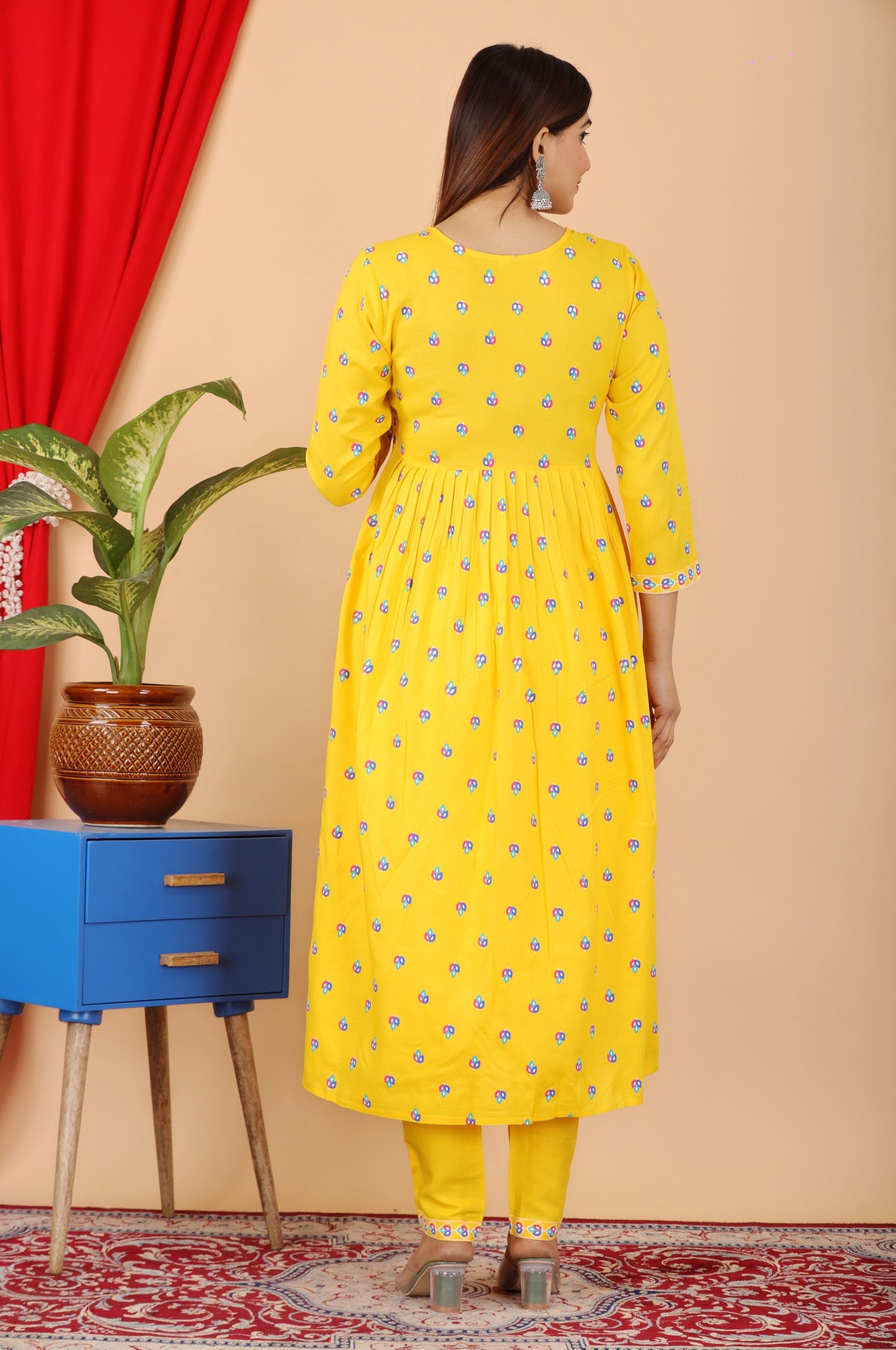 VOJ Women's Yellow Rayon Embroidered Kurta Pant & Dupatta Set (Naira Cut) | Swadesiicart