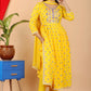 VOJ Women's Yellow Rayon Embroidered Kurta Pant & Dupatta Set (Naira Cut) | Swadesiicart