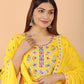 VOJ Women's Yellow Rayon Embroidered Kurta Pant & Dupatta Set (Naira Cut) | Swadesiicart