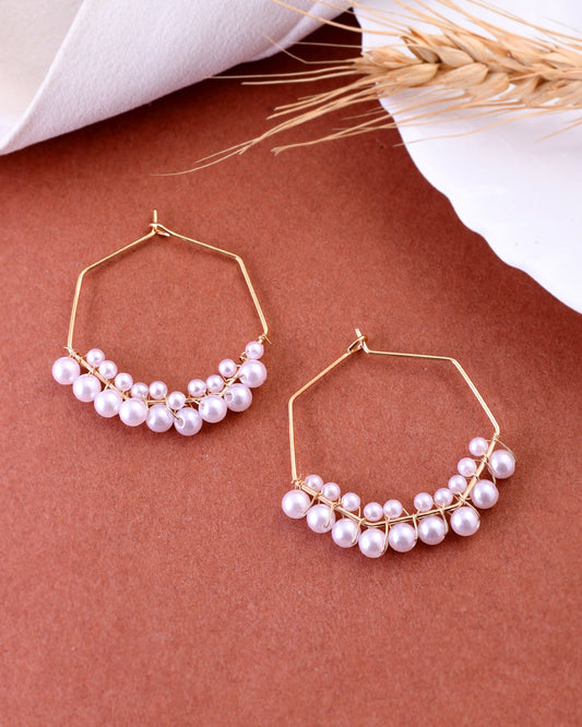 VOJ Women Gold-Polished Peral Hoop Earrings - Swadesiicart