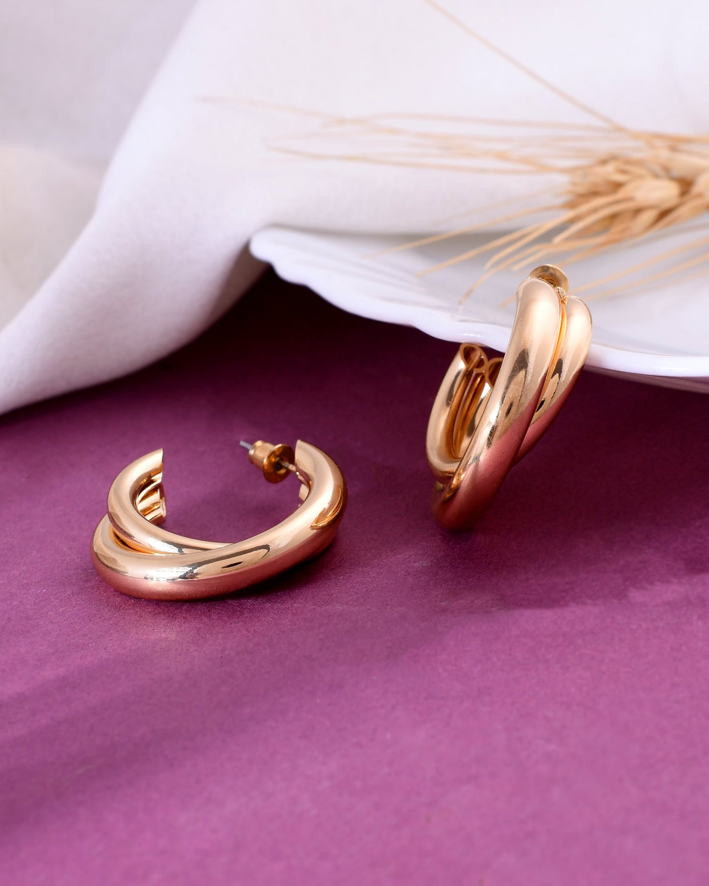 VOJ Women Gold-Polished Double Hoop Earrings - Swadesiicart