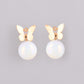 VOJ Women Gold-Polished Butterfly Pearl Studs Earrings - Swadesiicart