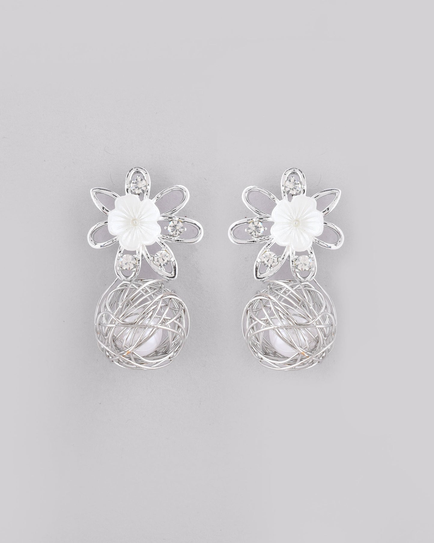 VOJ Women Silver Plated Flower Peral Studs Earrings - Swadesiicart